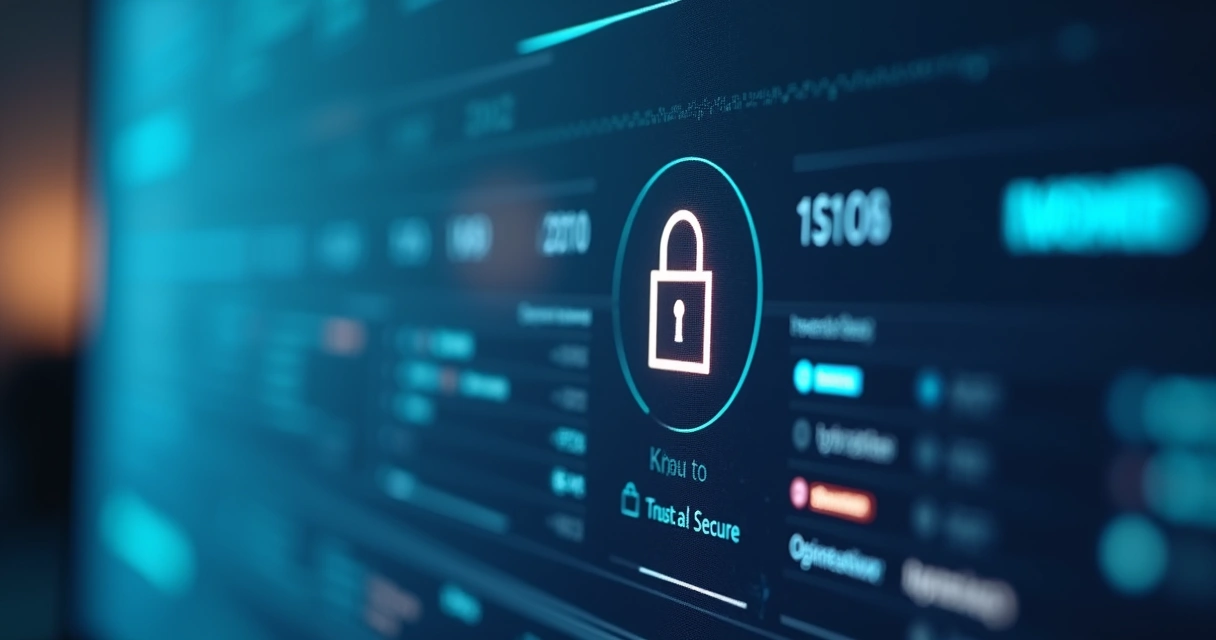 Interface de sistema digital com cadeado indicando segurança dos dados em tela