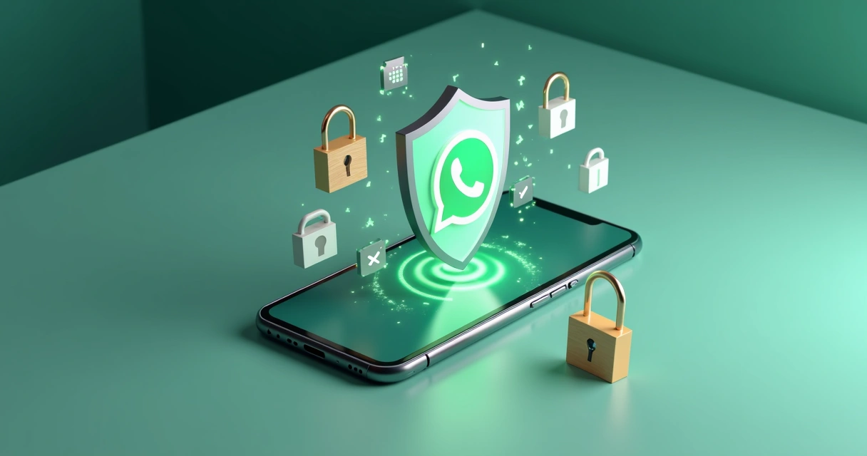 Ilustração de segurança e privacidade de dados em automação WhatsApp. 