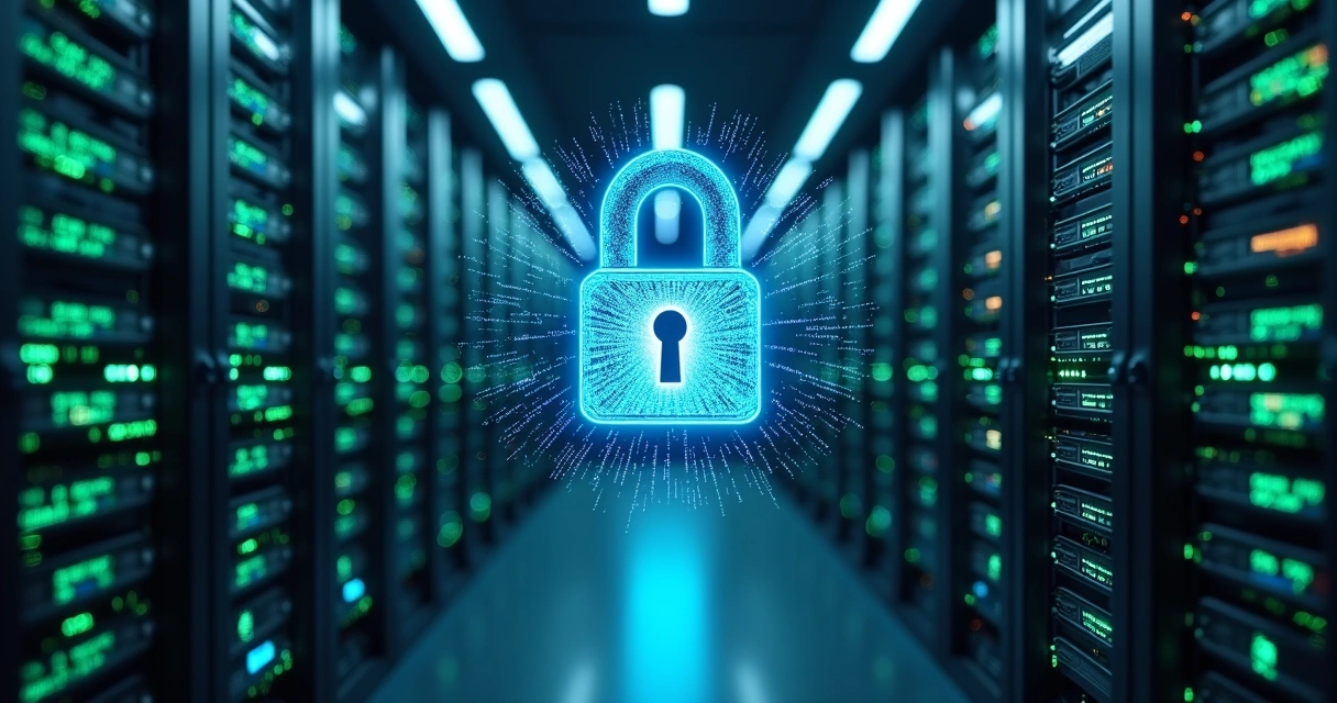 Servidor seguro com dados empresariais protegidos 