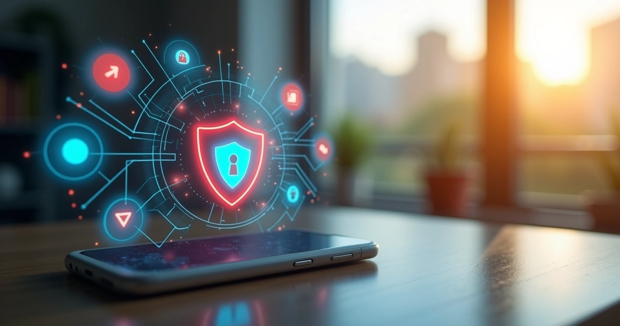 Ilustração de segurança de dados em aplicativo CRM no celular 