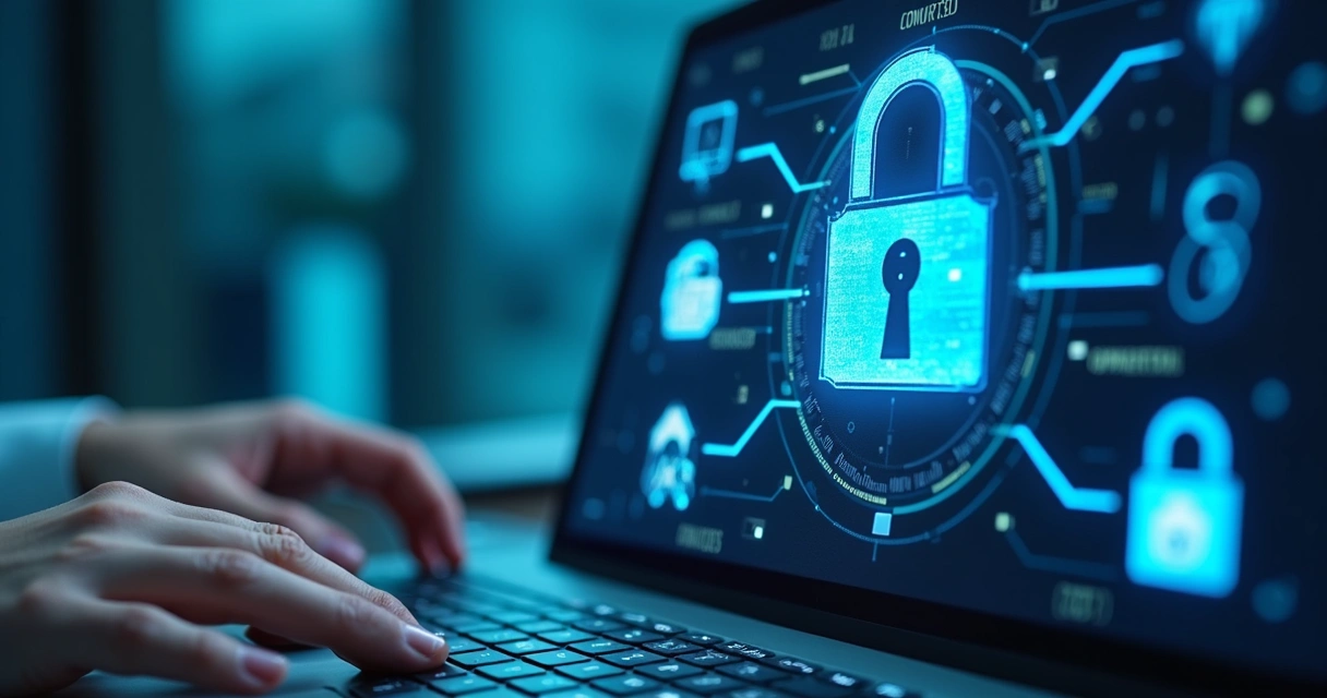 Tela de computador mostrando segurança de dados em empresa de TI