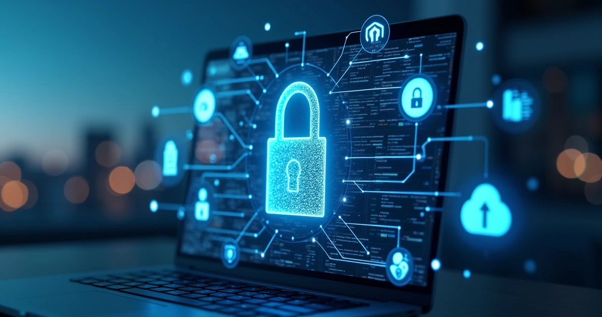 Ícones de segurança digital protegendo informações de empresas