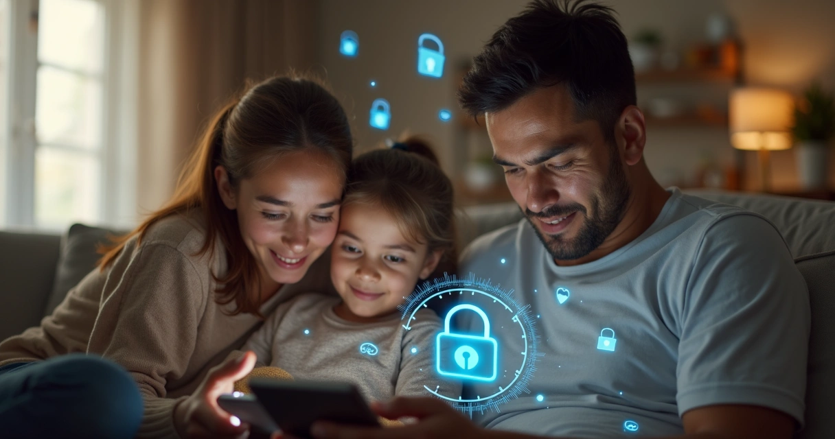 Família de classe média protegendo dados em ambiente doméstico 