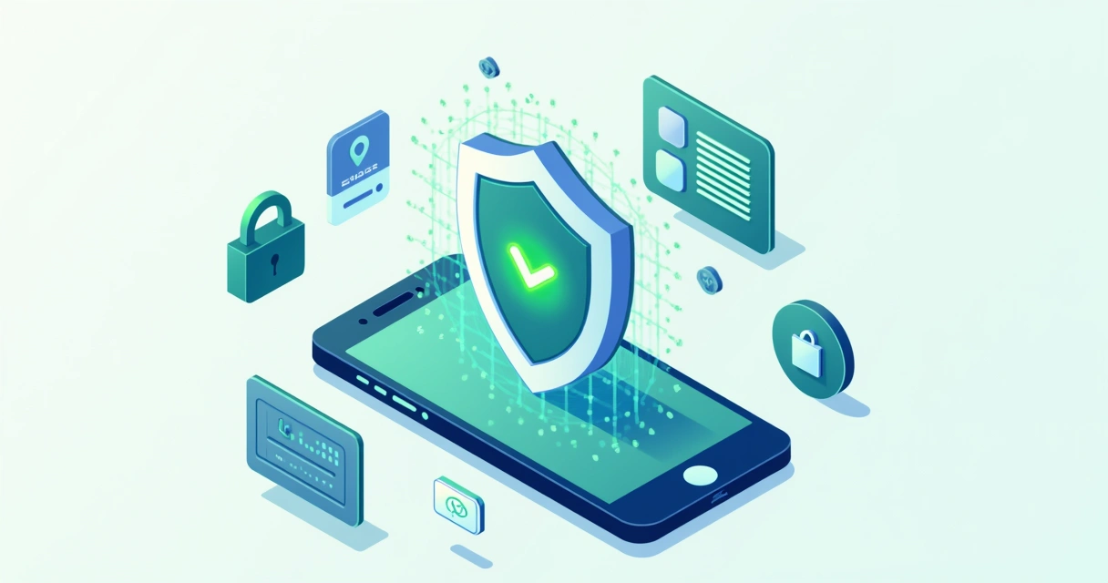 Escudo digital protegendo dados de usuários em tela de aplicativo