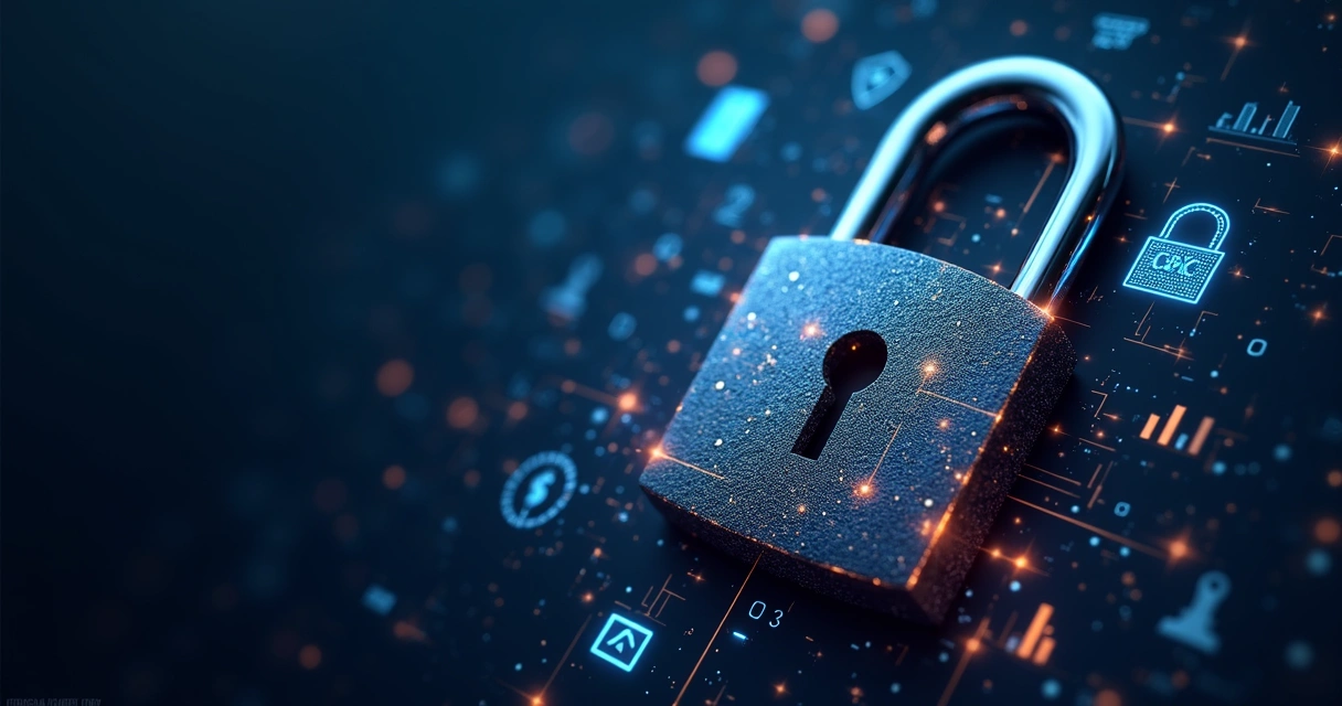 Ícones digitais de cadeado protegendo dados financeiros 