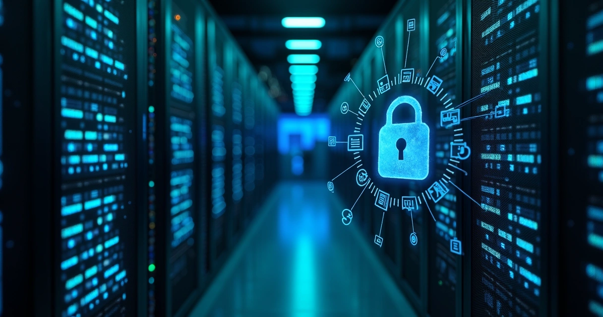 Servidor seguro armazenando dados financeiros 