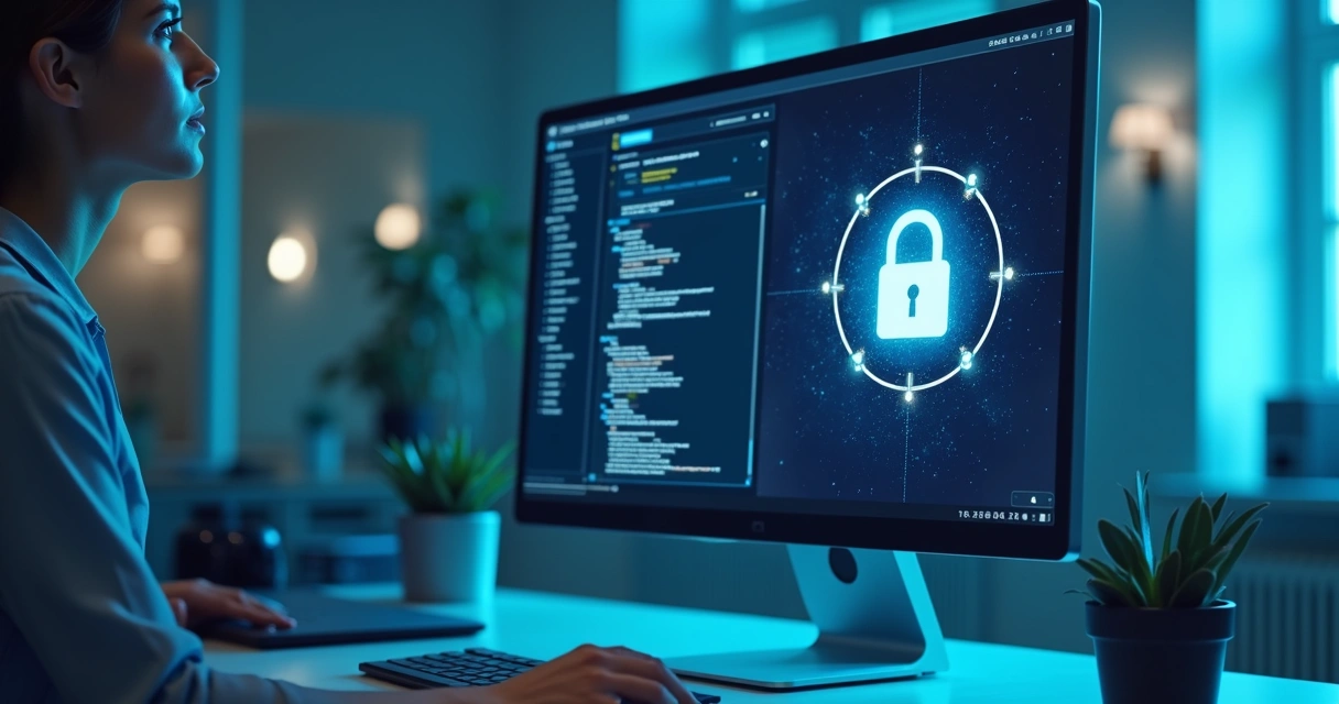 Monitor de computador mostrando folha de pagamento protegida por cadeado digital 