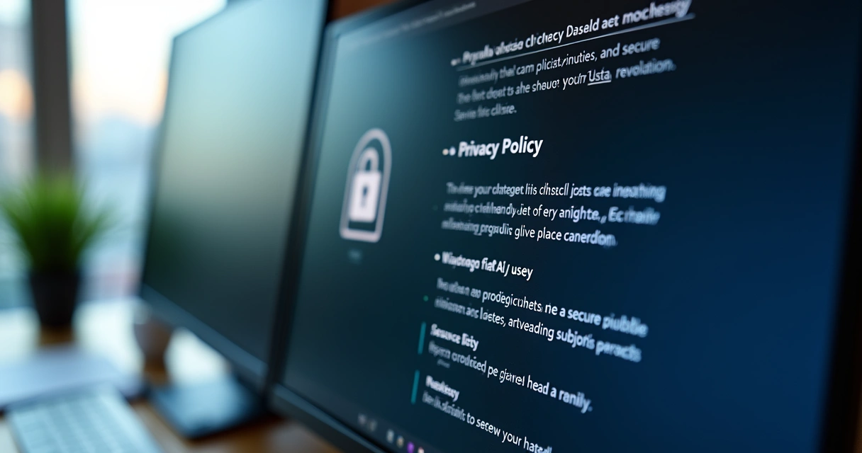 Tela de computador mostrando política de privacidade de dados em uma ferramenta de IA 