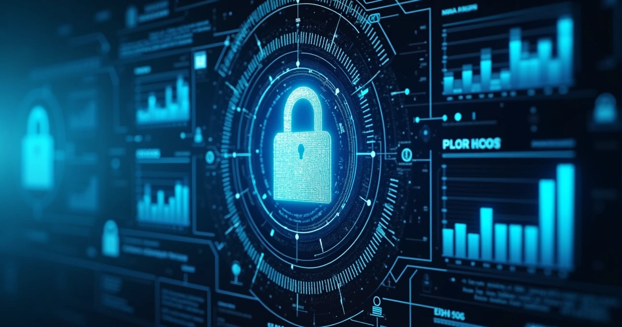 Painel digital com cadeado e gráficos de proteção de dados 