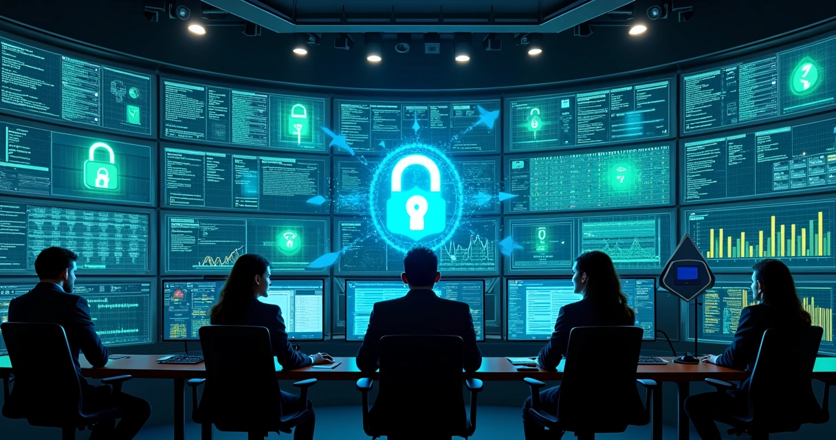 Central de monitoramento digital ilustrando segurança de dados de IA 