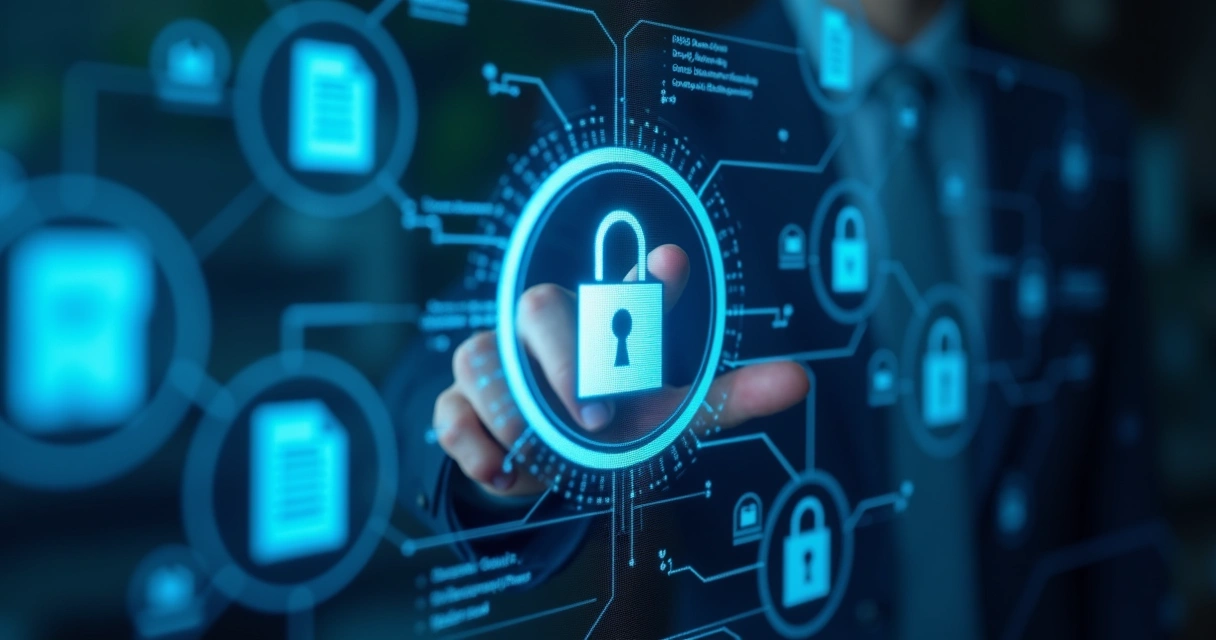 Tela de negociação digital com ícones de cadeado representando segurança dos dados 