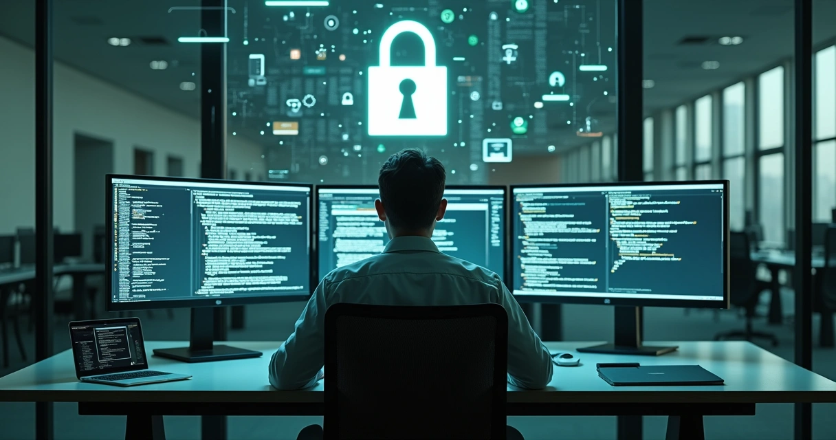 Profissional analisando dados e segurança em sistemas de IA 