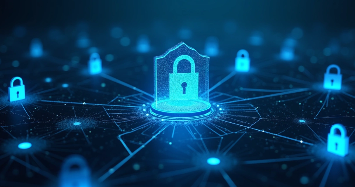 Ilustração de segurança de dados com IA privada. 