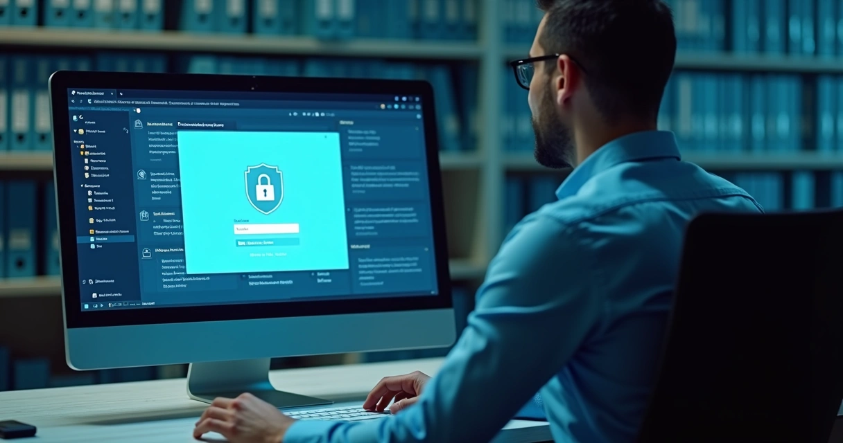 Servidor legislativo acessando sistema digital seguro com tela de login 