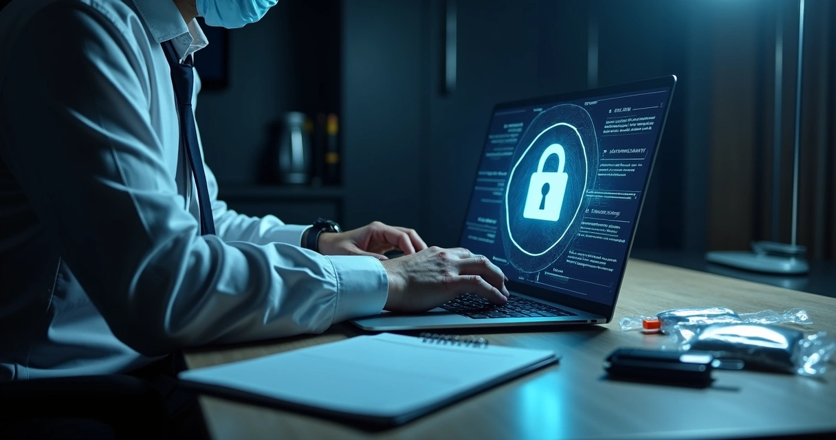Perito protegendo dados periciais digitalmente 