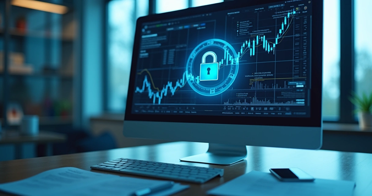 Painel web com cadeado virtual destacando segurança de dados bancários 