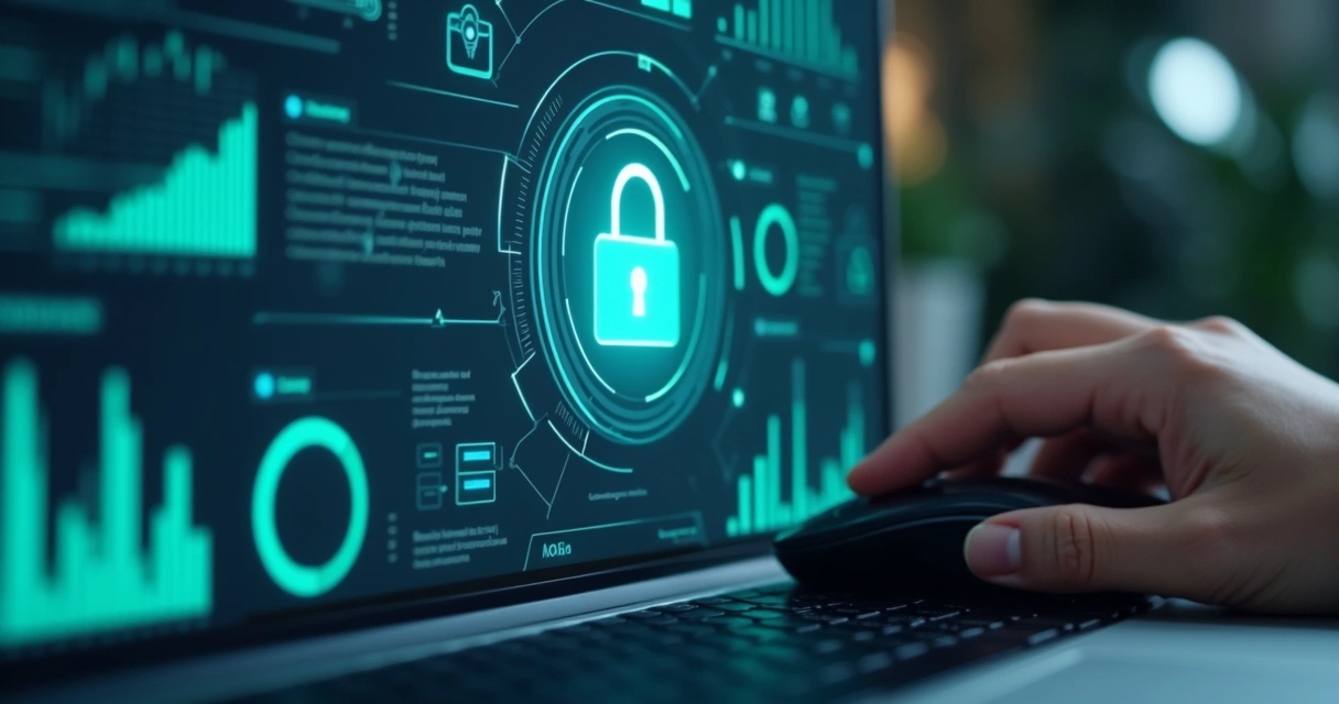 Painel mostrando segurança de dados em relatórios digitais 