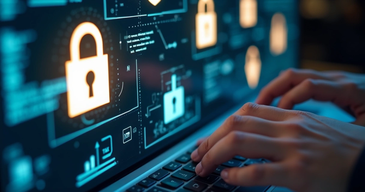 Tela de computador mostrando segurança de dados fiscais 