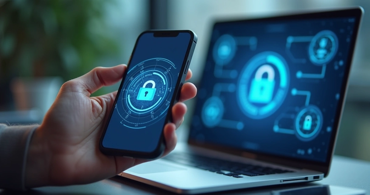 Tela de login segura com dupla autenticação em celular e computador 