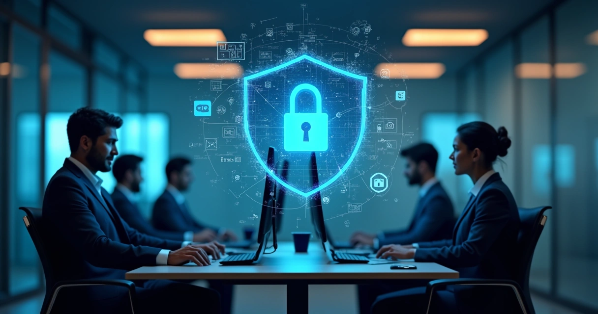 Ícones de cadeado digital e contadores em workstation 