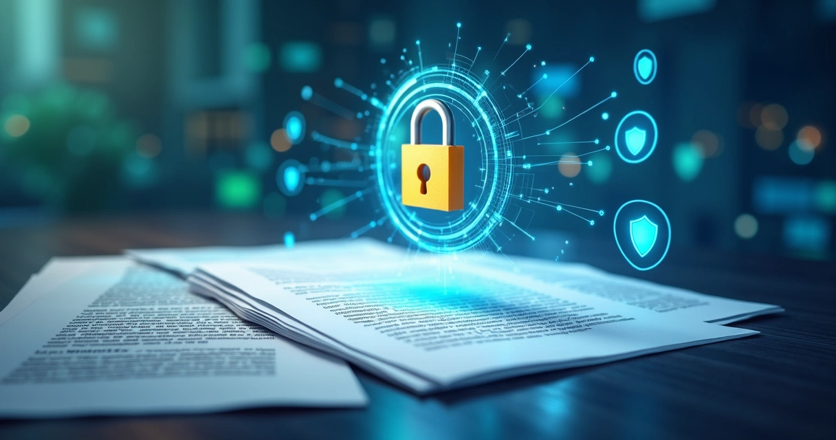 Representação de proteção digital ao redor de contratos jurídicos