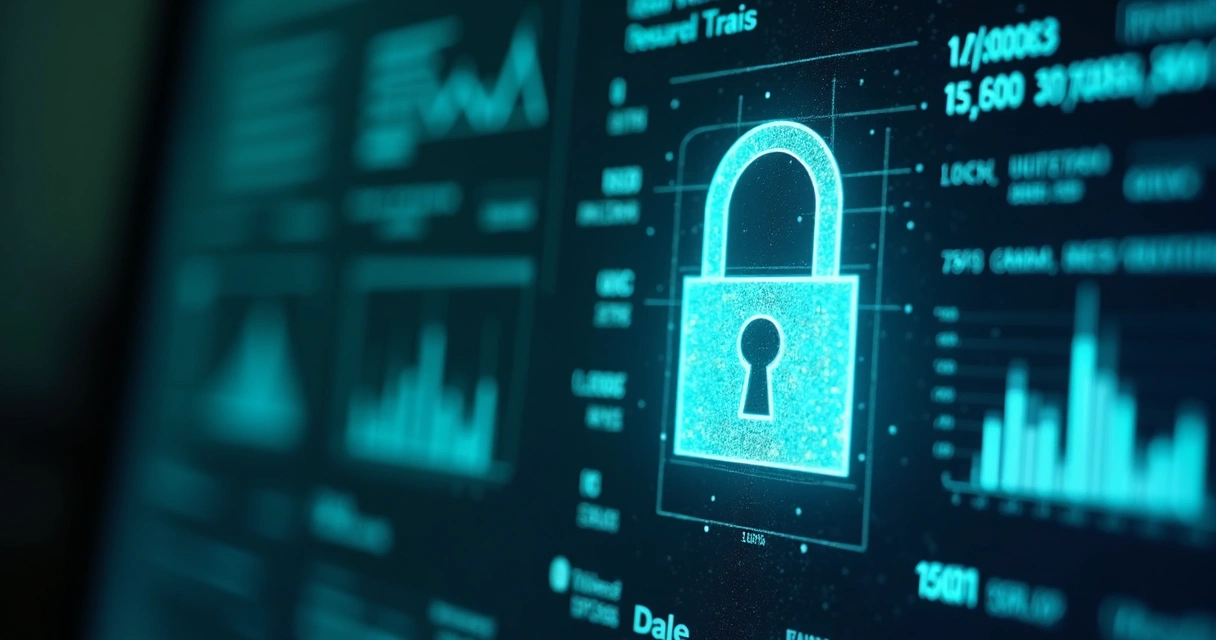 Cadeado digital sobre tela com dados financeiros 