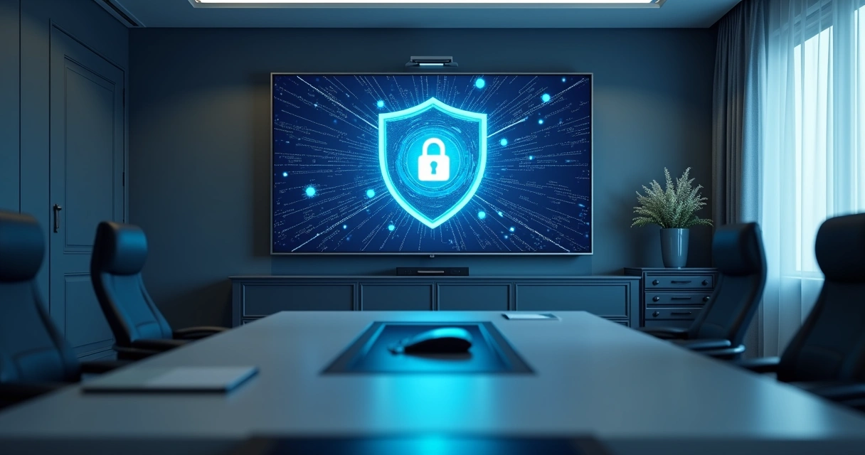 Sala de videoconferência com servidor PABX e proteção digital