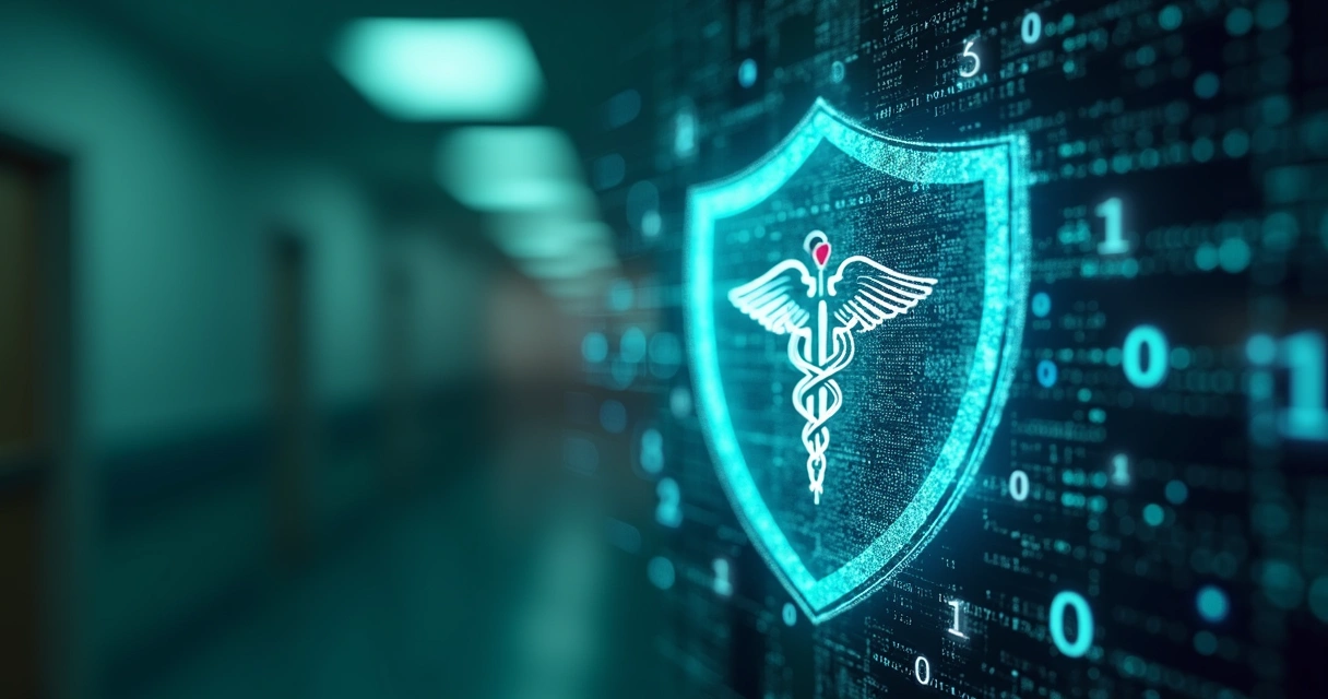 Representação visual de seguro médico protegendo dados digitais