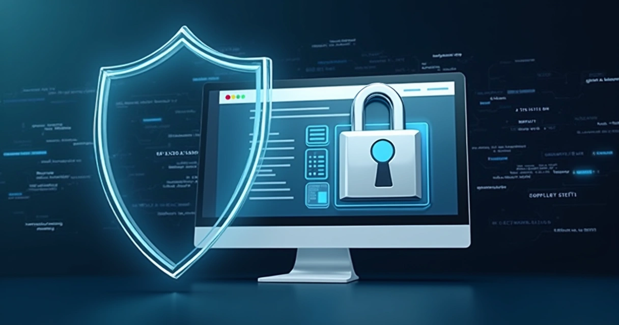 Firewall digital protegendo site institucional representado por cadeado e escudo em tela 