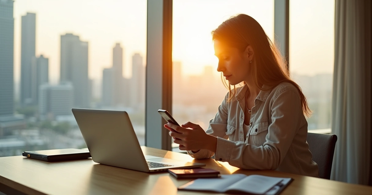 Pessoa configurando segurança em smartphone antes de viajar internacionalmente. 