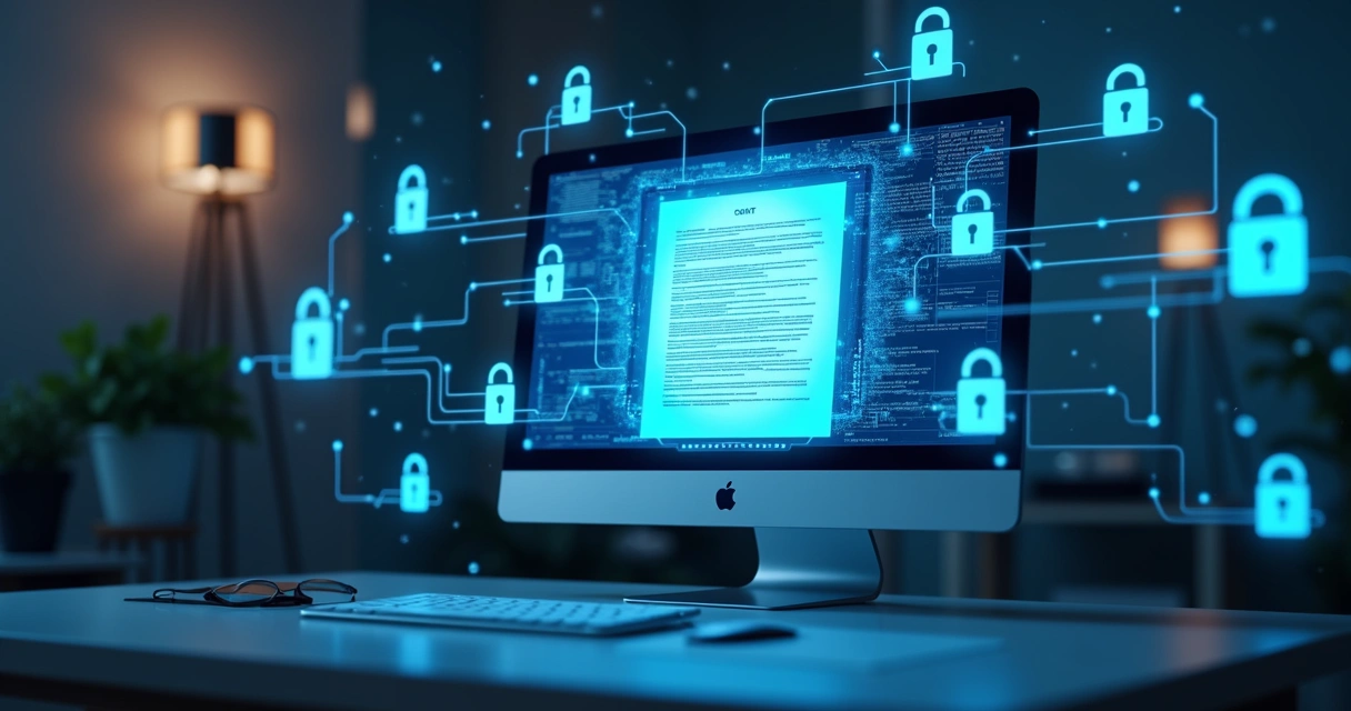 Proteção digital de contratos em tela de computador 