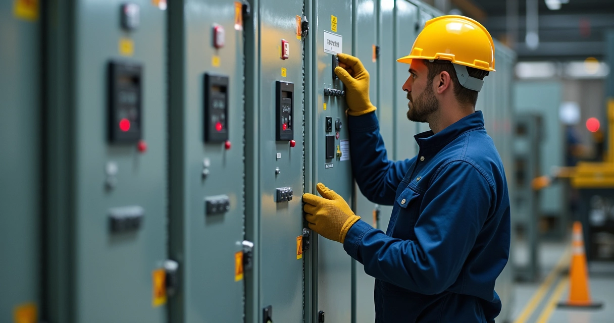 Técnico com equipamentos de proteção em ambiente industrial 