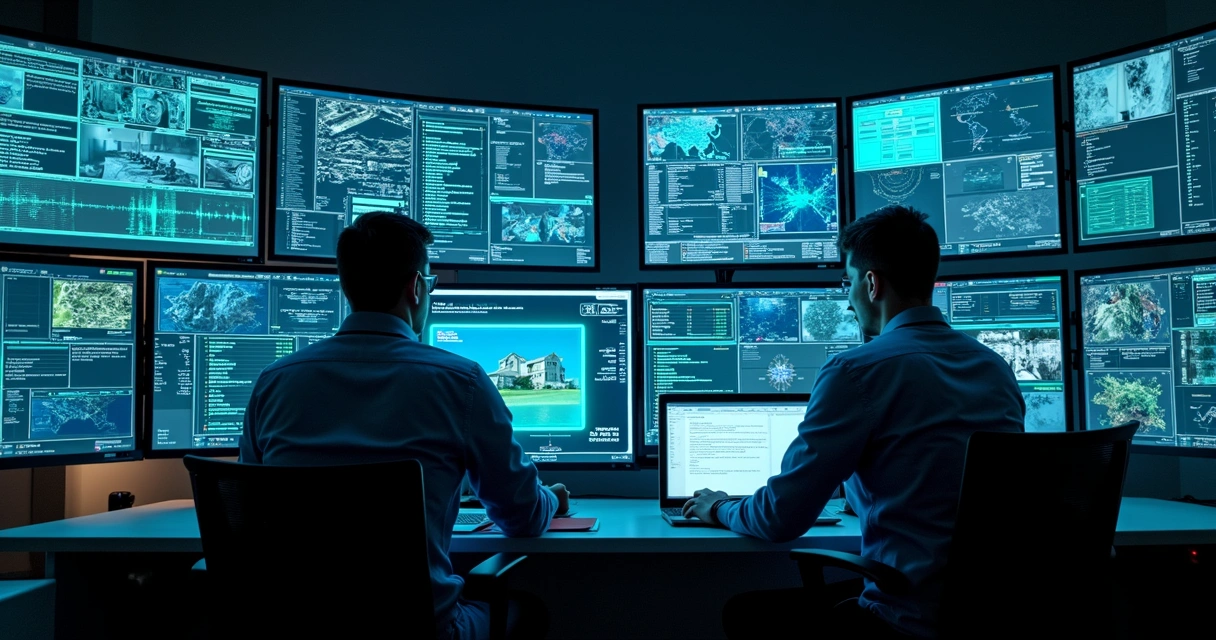 Sala de controle com firewall e outros sistemas de segurança eletrônica 