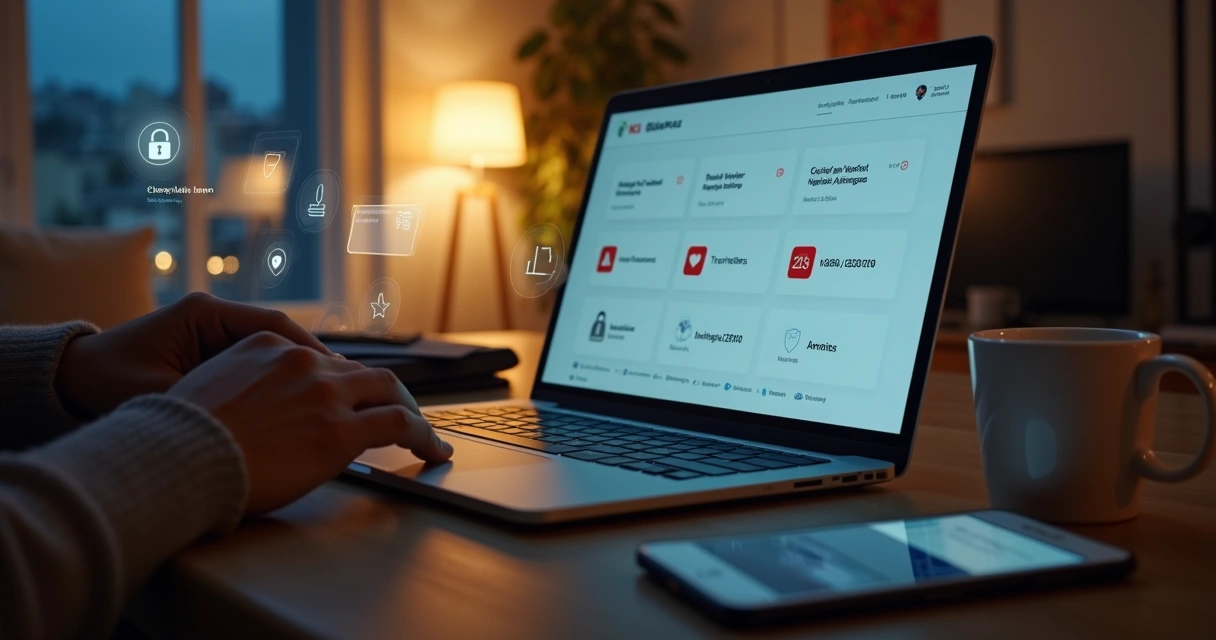 Pessoa digitando cuidado em notebook com ícones de cadeado em volta 