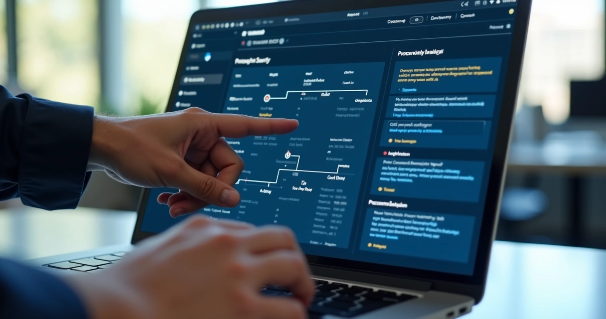 Notebook corporativo com alerta de segurança e análise de endpoint na tela 