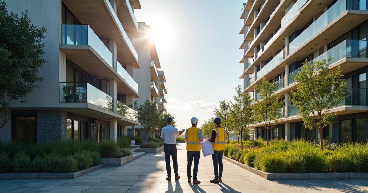 Condomínio residencial sendo inspecionado para segurança estrutural