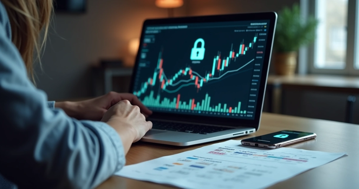 Pessoa analisando gráficos de segurança de uma exchange de criptomoedas 
