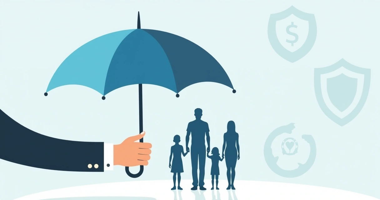 Pessoa segurando guarda-chuva protegendo uma família desenhada em papel 