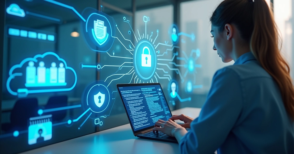 Painel de controle digital de segurança da informação em uma sala de escola moderna 