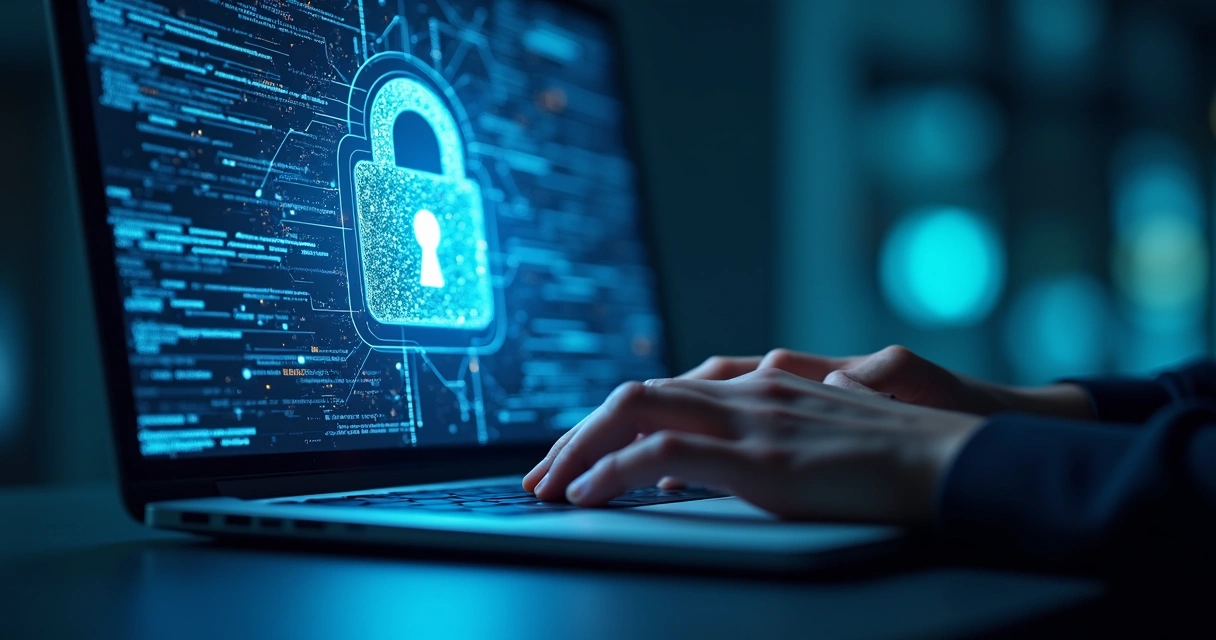 Cadeado digital em tela com dados em segundo plano