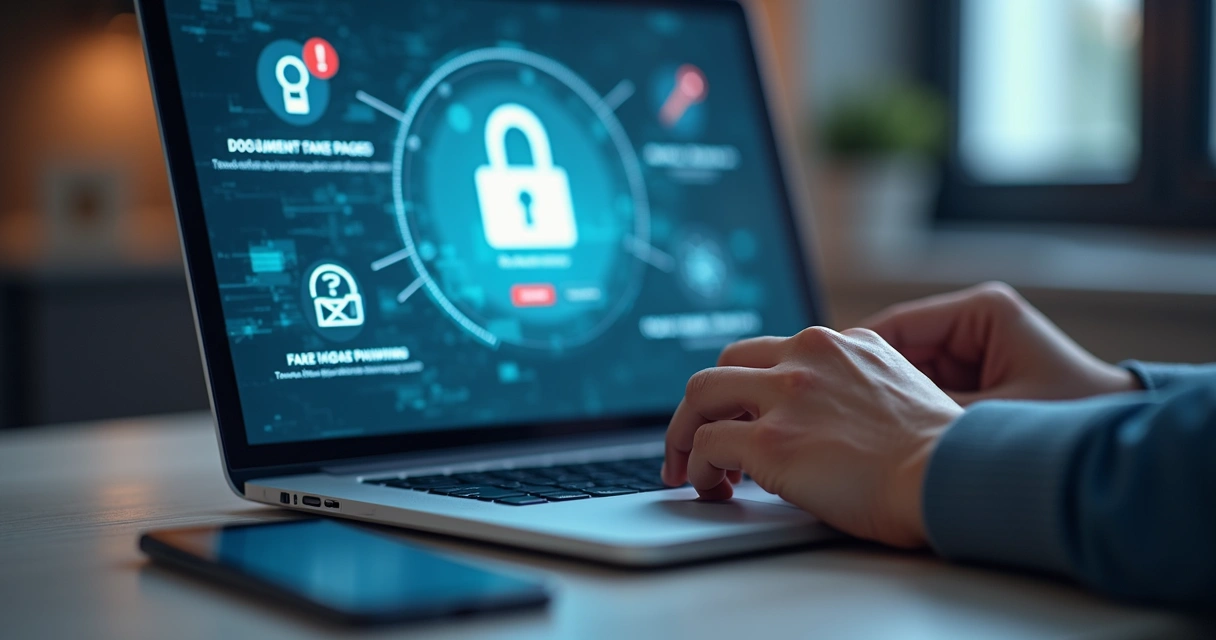 Tela com alerta de segurança e verificação de identidade digital 