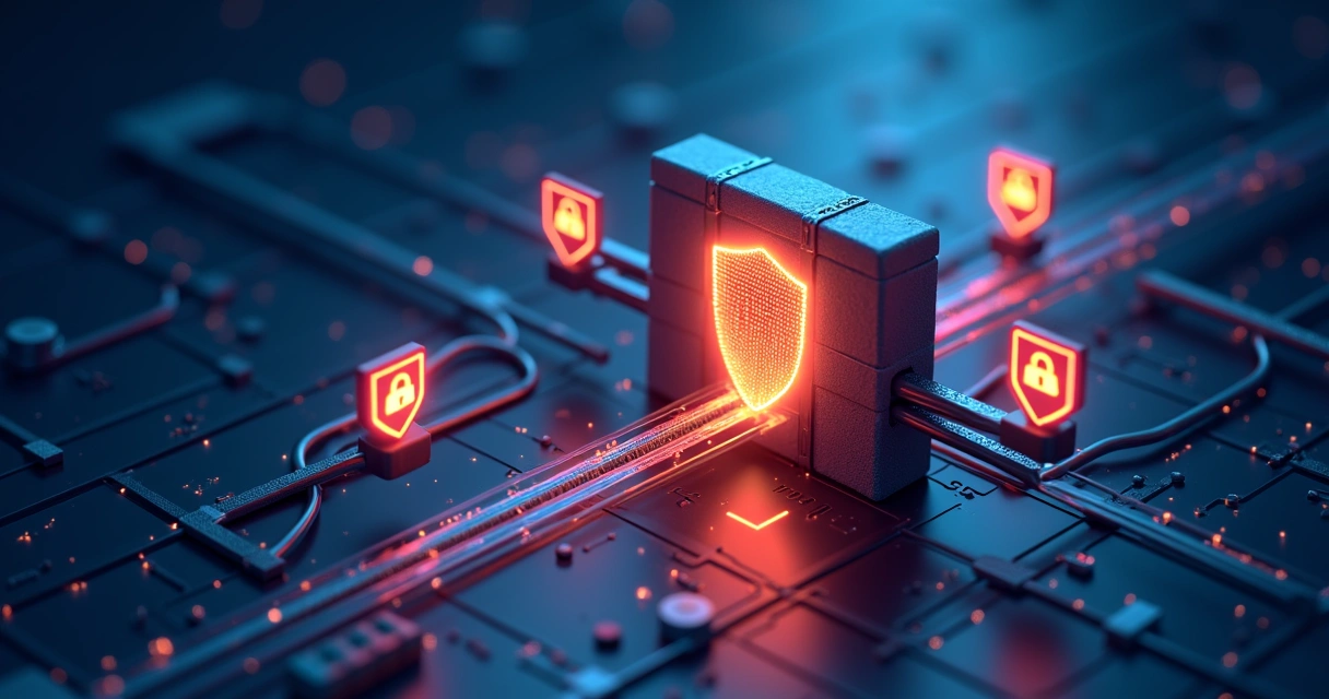 Firewall digital simbolizando segurança da informação 