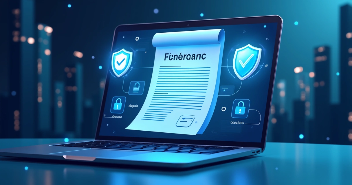 Ícones de segurança jurídica e contrato digital de aluguel 