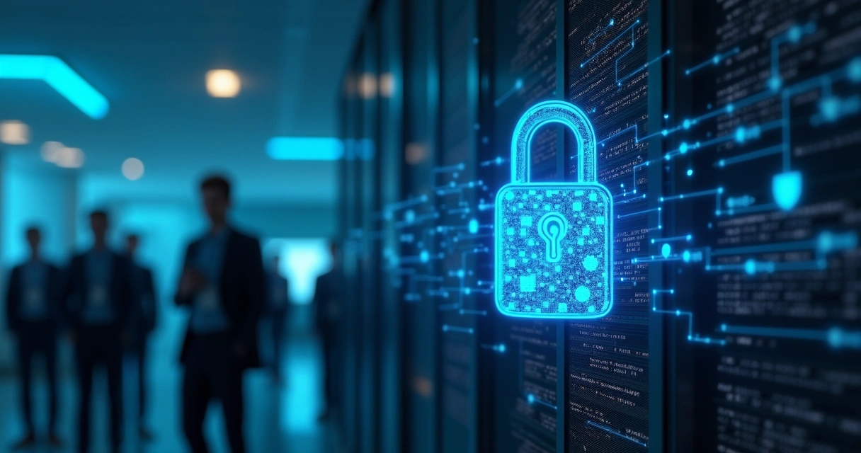 Proteção de dados empresariais com cadeado digital representando LGPD 