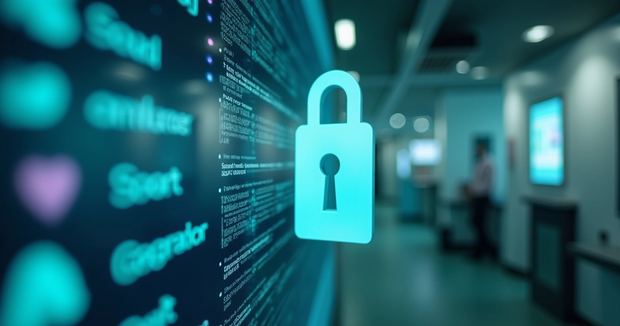 Representação da segurança digital em clínica médica com cadeado e prontuário digital 