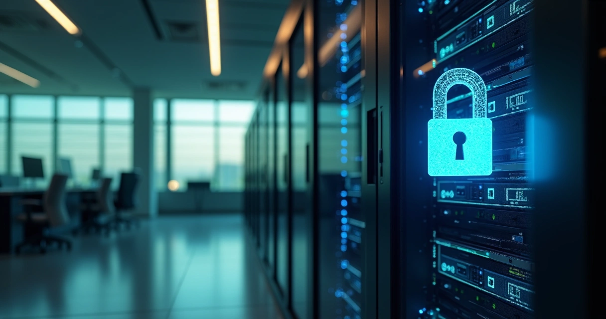 Servidor protegido com cadeado digital atendendo à LGPD 