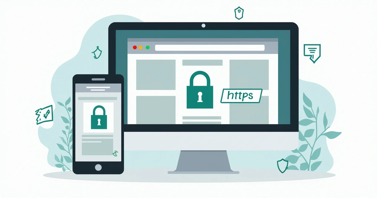 Certificado SSL aparecendo em barra de navegação de um celular e computador juntos 