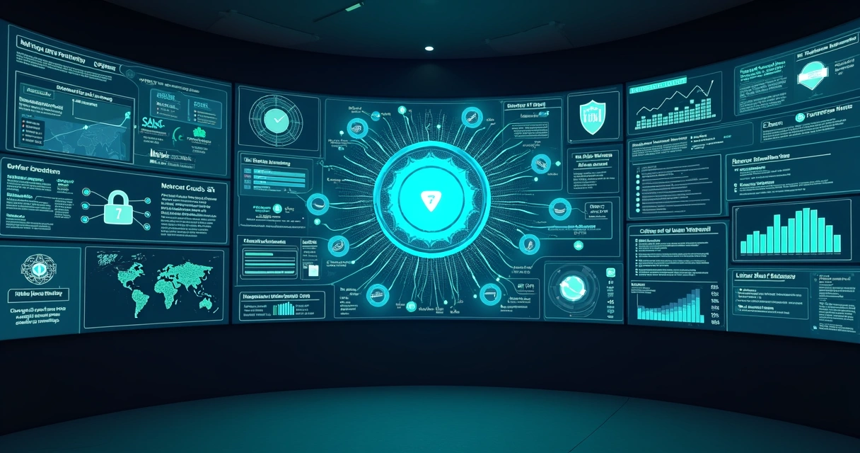 Painel de controle com indicadores de segurança em nuvem