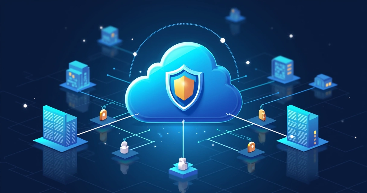 Ilustração de proteção de dados em nuvem corporativa