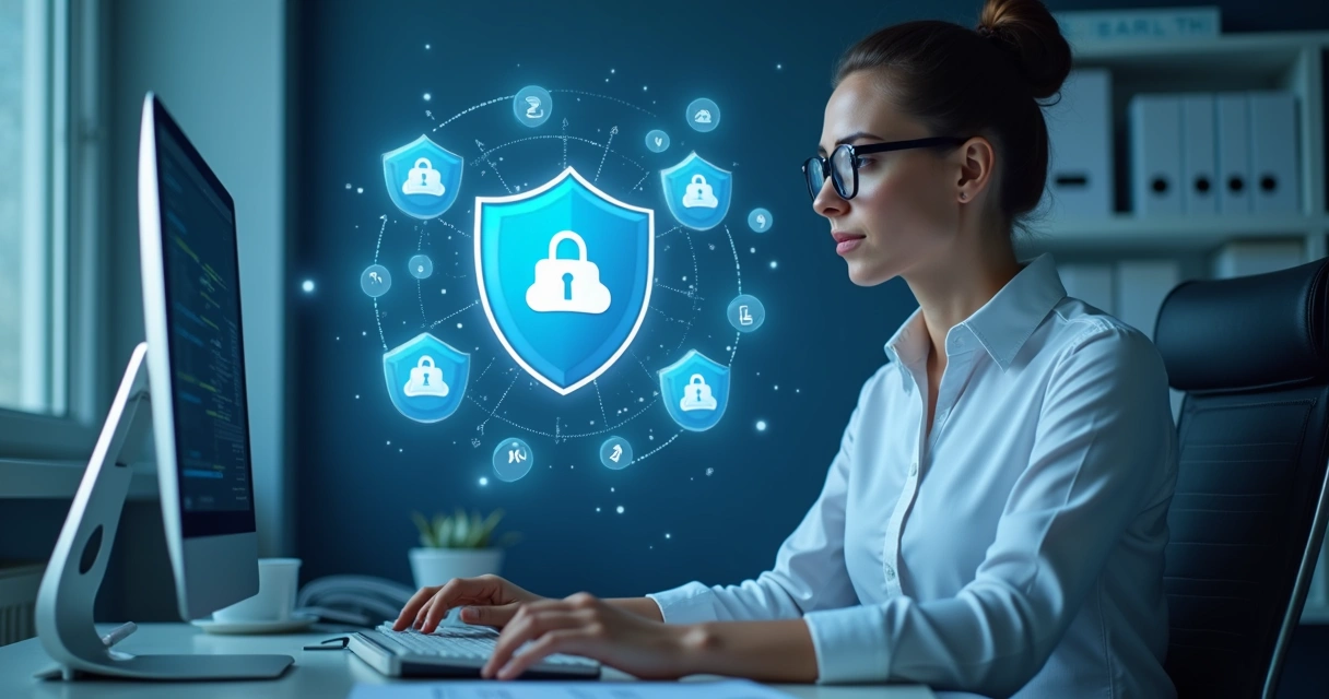 Contador acessando dados seguros com cadeado digital 